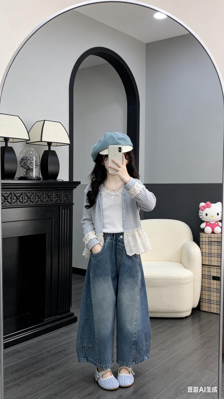 女童穿搭 AI 童装提示词 16 的 Qwen Image 提示词示例图:女童穿搭场景的 AI 童装图片提示词,适合童装店、小红书图文、电商主图和儿童穿搭内容生成 9:16 竖版氛围图。