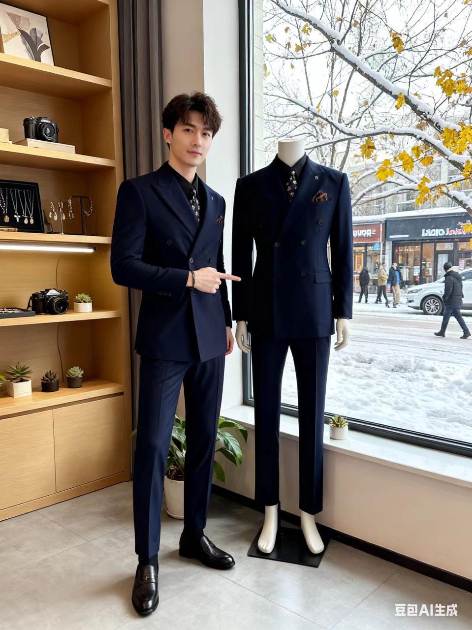 男装店展示 AI 男装提示词 1 Qwen Image 프롬프트 예시 변형 2: 男装店展示场景的 AI 男装图片提示词,适合男装店、小红书图文、电商主图和男士穿搭内容生成 9:16 竖版氛围图。