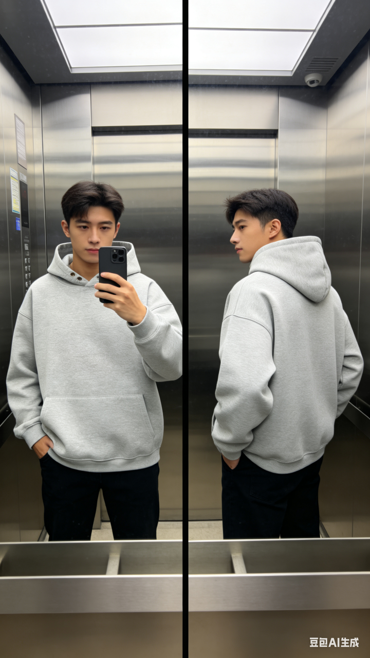 男装对镜自拍 AI 男装提示词 1 のQwen Imageプロンプト例 バリエーション 3: 男装对镜自拍场景的 AI 男装图片提示词,适合男装店、小红书图文、电商主图和男士穿搭内容生成 9:16 竖版氛围图。