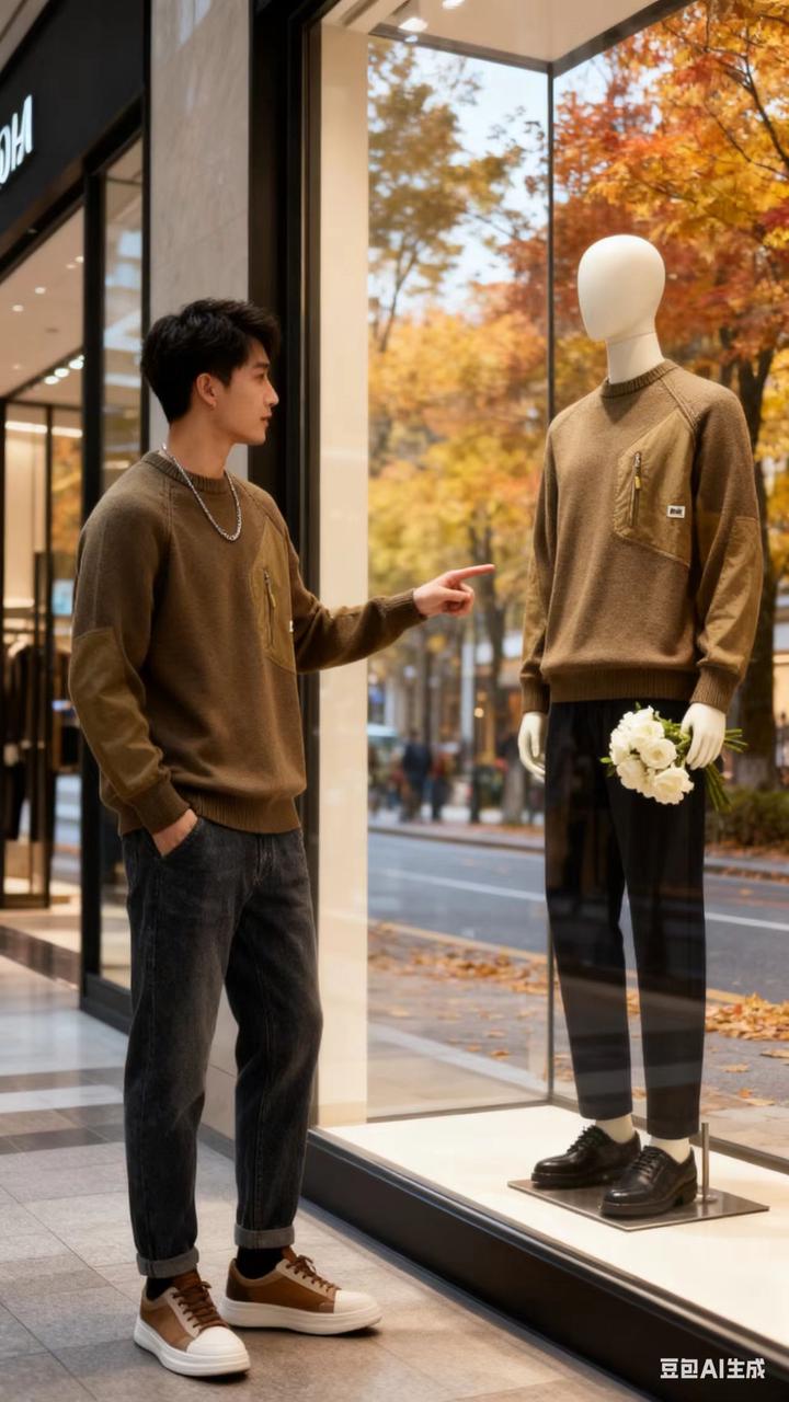 男装街拍 AI 男装提示词 16 Qwen Image prompt example variation 2: 男装街拍场景的 AI 男装图片提示词,适合男装店、小红书图文、电商主图和男士穿搭内容生成 9:16 竖版氛围图。