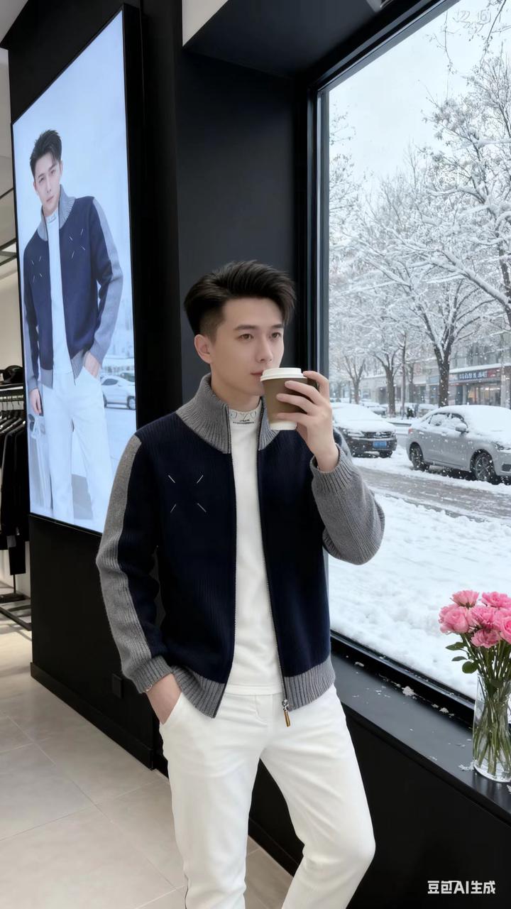男装街拍 AI 男装提示词 36 Qwen Image prompt example variation 2: 男装街拍场景的 AI 男装图片提示词,适合男装店、小红书图文、电商主图和男士穿搭内容生成 9:16 竖版氛围图。