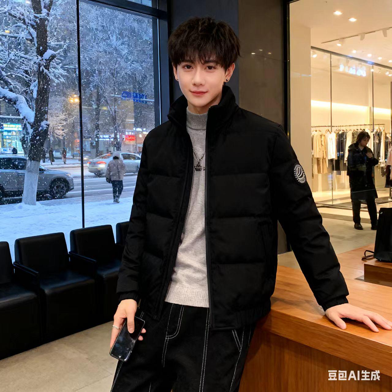 男装对镜自拍 AI 男装提示词 21 Qwen Image prompt example variation 2: 男装对镜自拍场景的 AI 男装图片提示词,适合男装店、小红书图文、电商主图和男士穿搭内容生成 9:16 竖版氛围图。