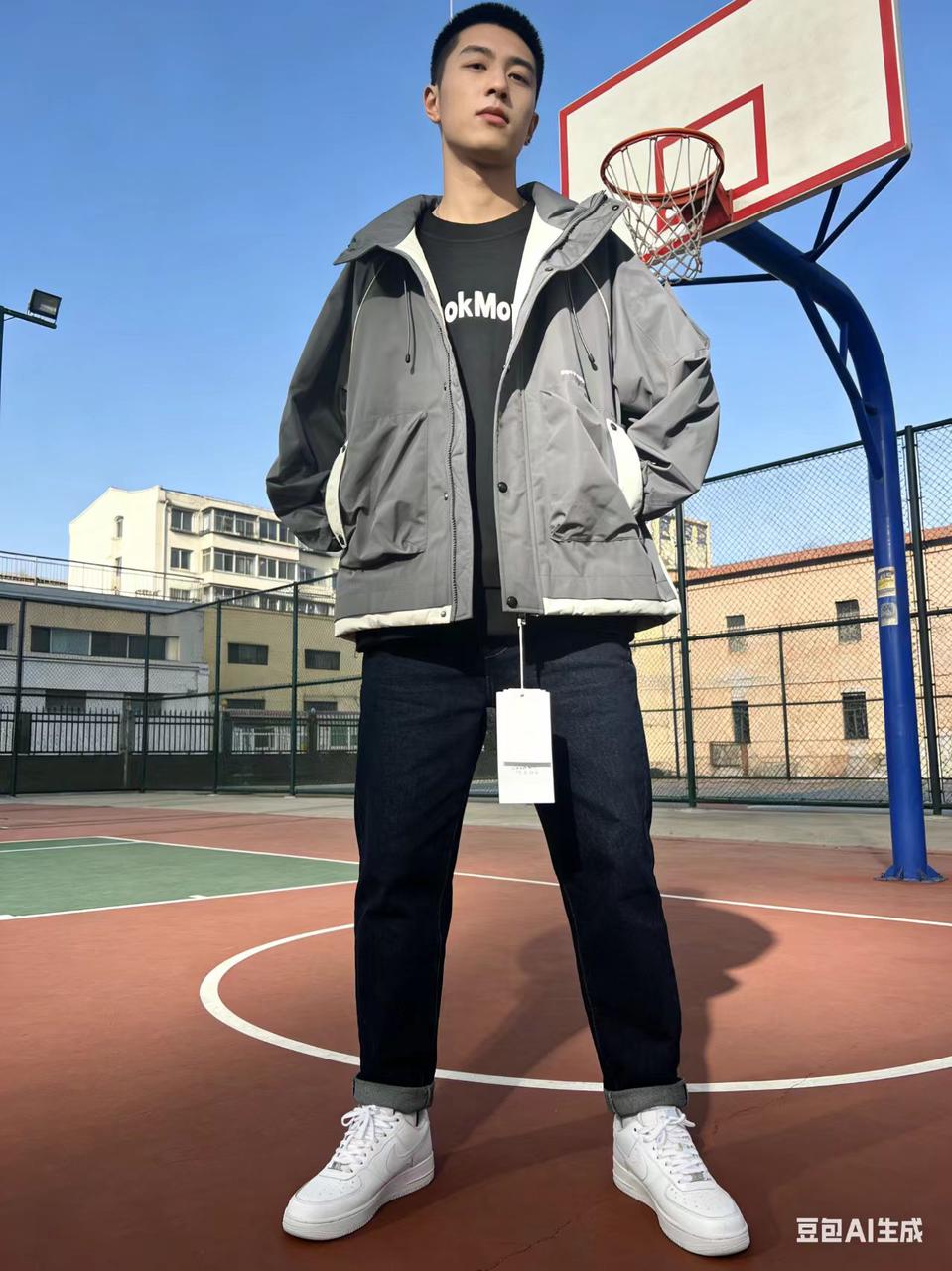 工装机能男装 AI 男装提示词 104 的 Qwen Image 提示词示例图 变化图 2：工装机能男装场景的 AI 男装图片提示词，适合男装店、小红书图文、电商主图和男士穿搭内容生成 9:16 竖版氛围图。