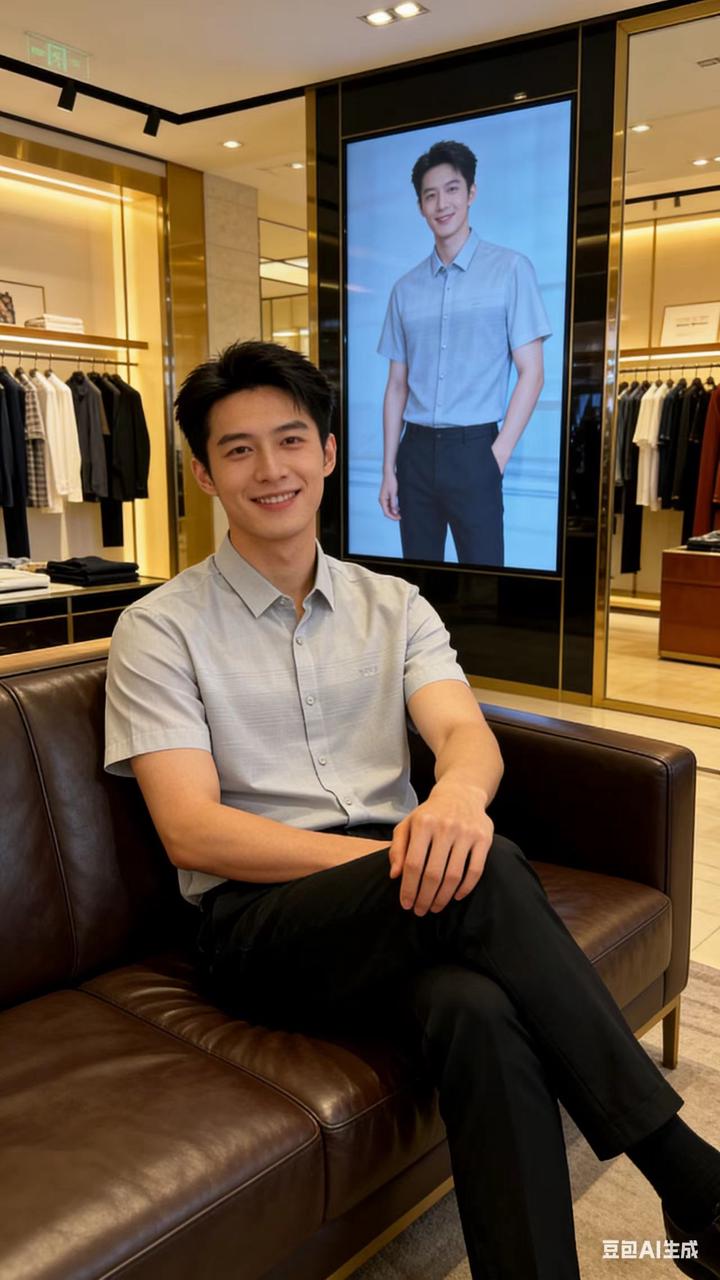男装店展示 AI 男装提示词 30 Qwen Image prompt example variation 2: 男装店展示场景的 AI 男装图片提示词，适合男装店、小红书图文、电商主图和男士穿搭内容生成 9:16 竖版氛围图。