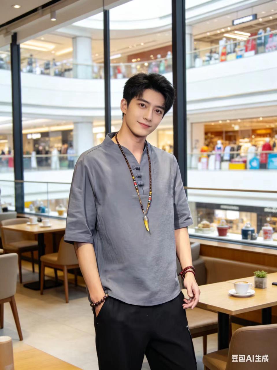 男装写真 AI 男装提示词 34 Qwen Image prompt example variation 2: 男装写真场景的 AI 男装图片提示词,适合男装店、小红书图文、电商主图和男士穿搭内容生成 9:16 竖版氛围图。