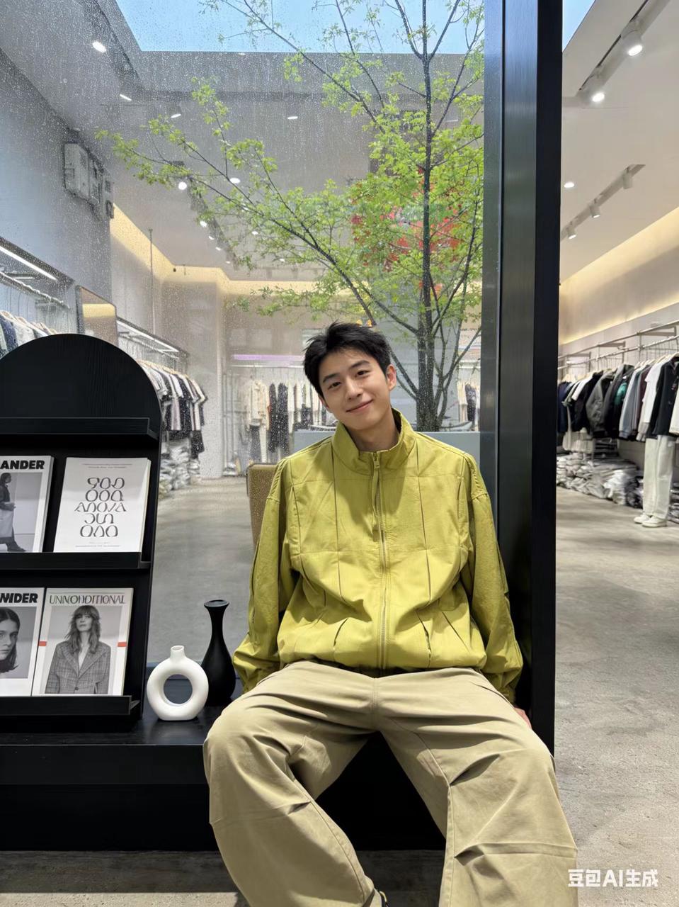 男装店展示 AI 男装提示词 37 Qwen Image prompt example variation 2: 男装店展示场景的 AI 男装图片提示词，适合男装店、小红书图文、电商主图和男士穿搭内容生成 9:16 竖版氛围图。