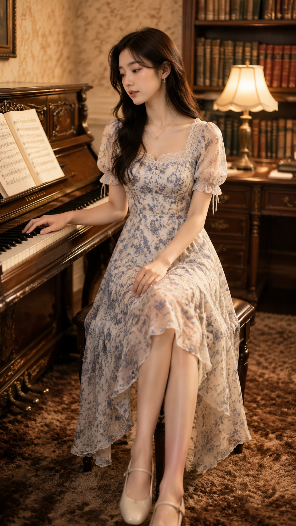 法式优雅钢琴写真 AI 女装提示词