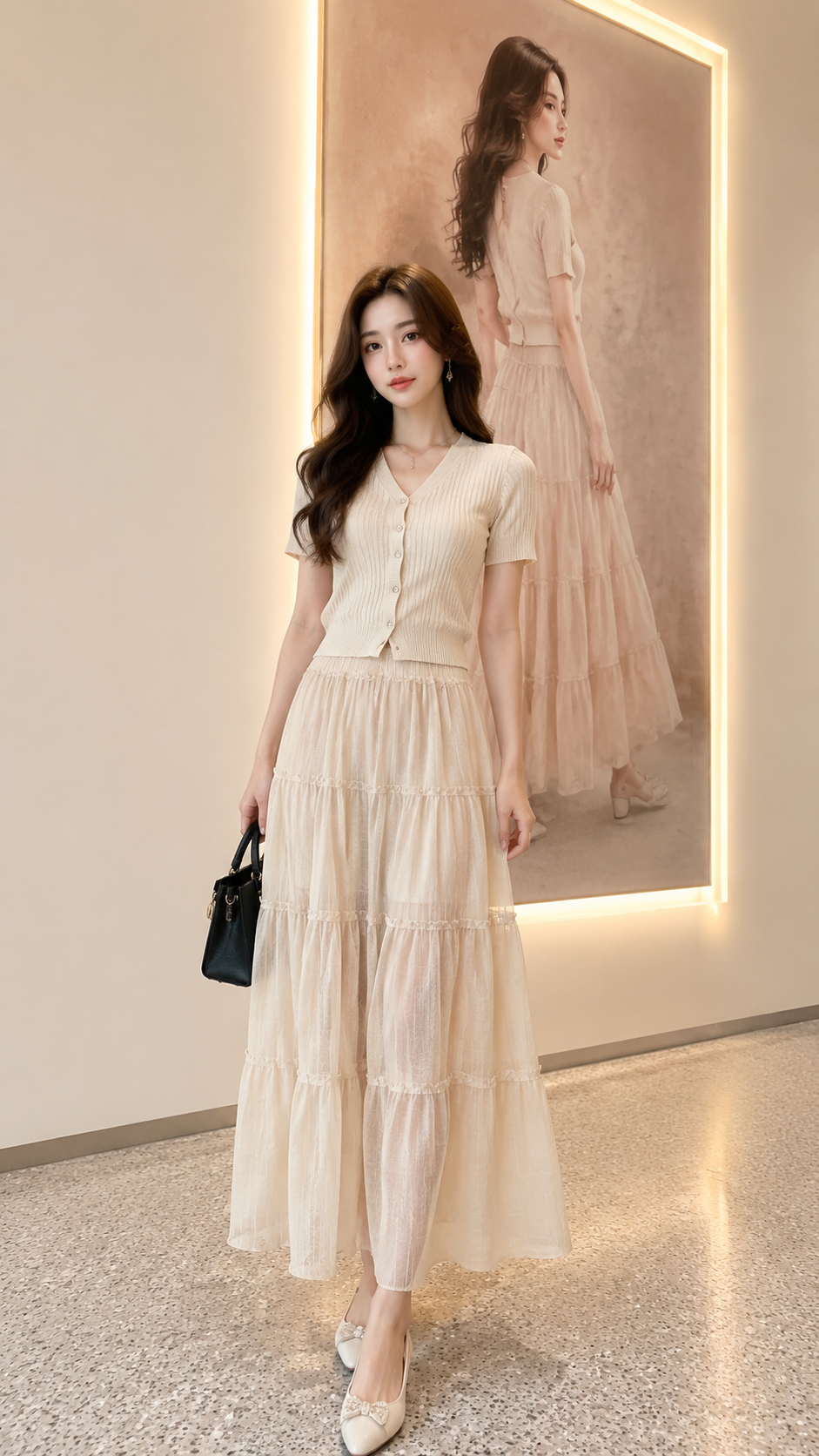 艺术展厅 AI 女装提示词 Qwen Image prompt example: 艺术展厅场景的 AI 女装图片提示词,适合女装店、小红书图文、电商主图和穿搭博主生成 9:16 竖版氛围图。