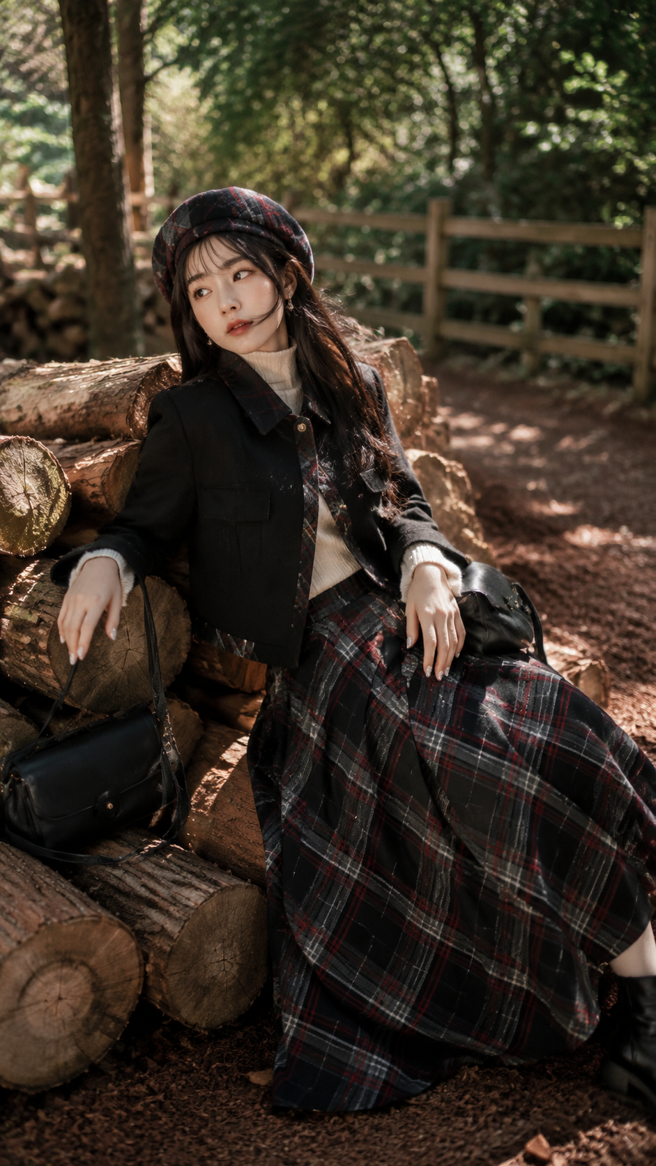 复古森系户外 AI 女装提示词 Qwen Image prompt example: 复古森系户外场景的 AI 女装图片提示词,适合女装店、小红书图文、电商主图和穿搭博主生成 9:16 竖版氛围图。