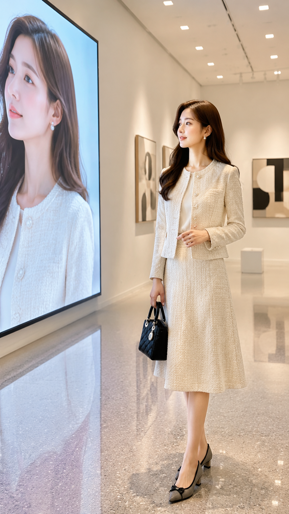 艺术展厅内的时尚写真 AI 女装提示词
