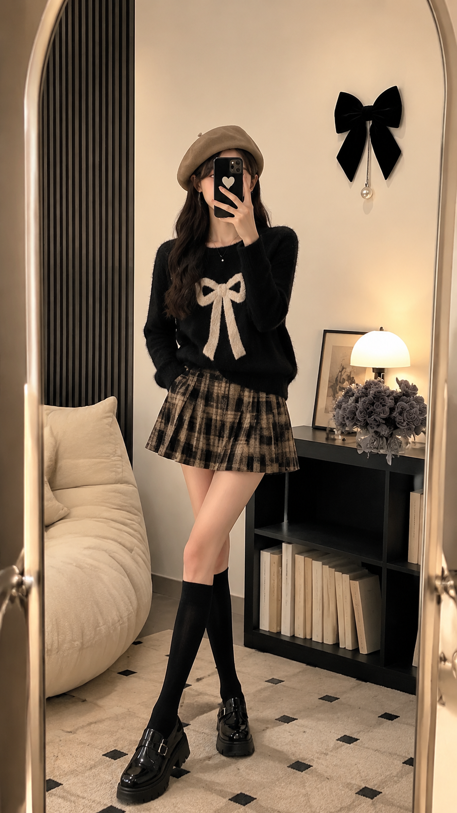 韩系甜酷少女自拍 AI 女装提示词 Qwen Image prompt example: 韩系甜酷少女自拍场景的 AI 女装图片提示词,适合女装店、小红书图文、电商主图和穿搭博主生成 9:16 竖版氛围图。
