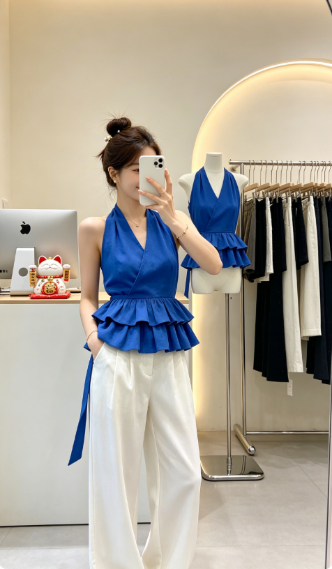 女装店自拍 AI 女装提示词 2 Qwen Image 프롬프트 예시: 女装店自拍场景的 AI 女装图片提示词,适合女装店、小红书图文、电商主图和穿搭博主生成 9:16 竖版氛围图。