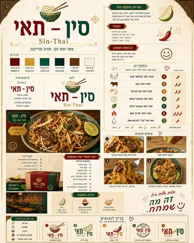 Thai Restaurant Brand Identity Document のQwen Imageプロンプト例 バリエーション 2: A comprehensive prompt for creating a sophisticated branding document for a Thai restaurant, covering logo...