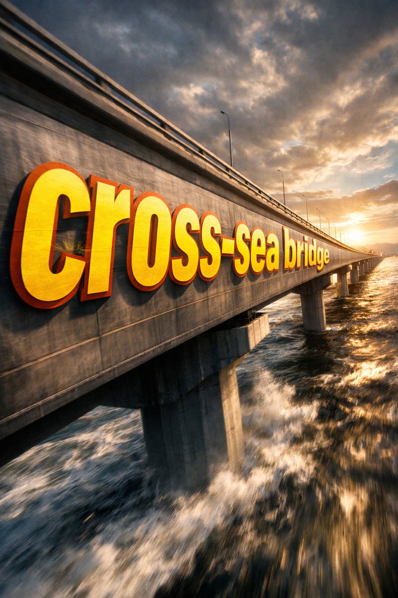 3D Perspective Text Effect Prompt 的 GPT Image 2 提示词示例图：A technical prompt to generate 3D perspective text integrated into a scene, such as a sea-crossing bridge, with dramatic...