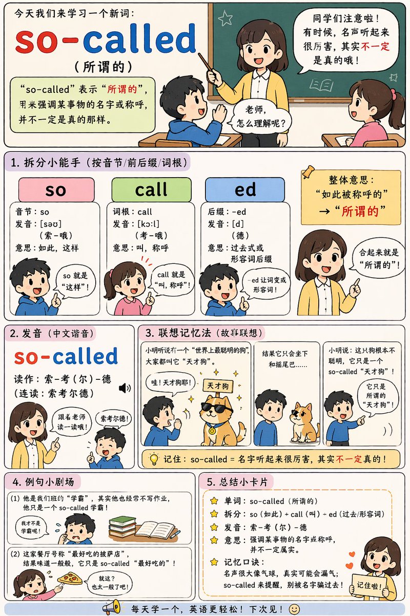 English Vocabulary Educational Infographic GPT Image 2 prompt example: Generates a vertical, multi-section educational comic strip for teaching vocabulary with breakdowns,...