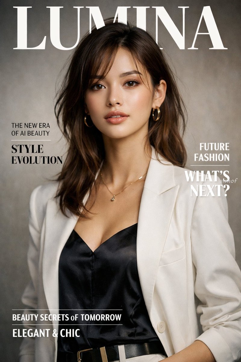 Fashion Magazine Cover Portrait Qwen Image 프롬프트 예시: Generates a photorealistic fashion magazine cover featuring a stylish portrait and customizable typography.