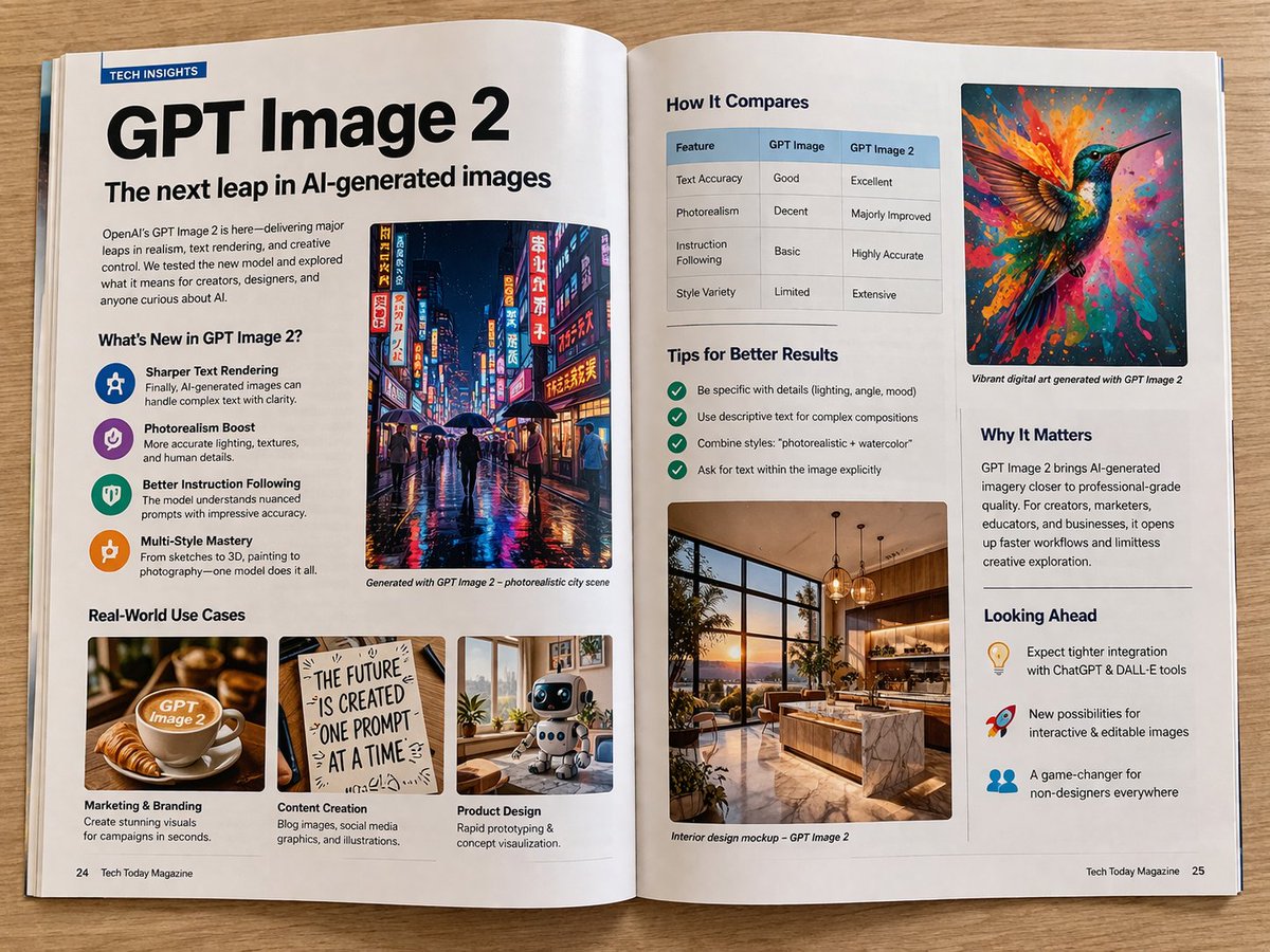 Authentic Magazine Spread Photography Qwen Image 프롬프트 예시 변형 2: Creates an amateur-style iPhone photo of an open magazine featuring a specific article topic with sharp focus and...