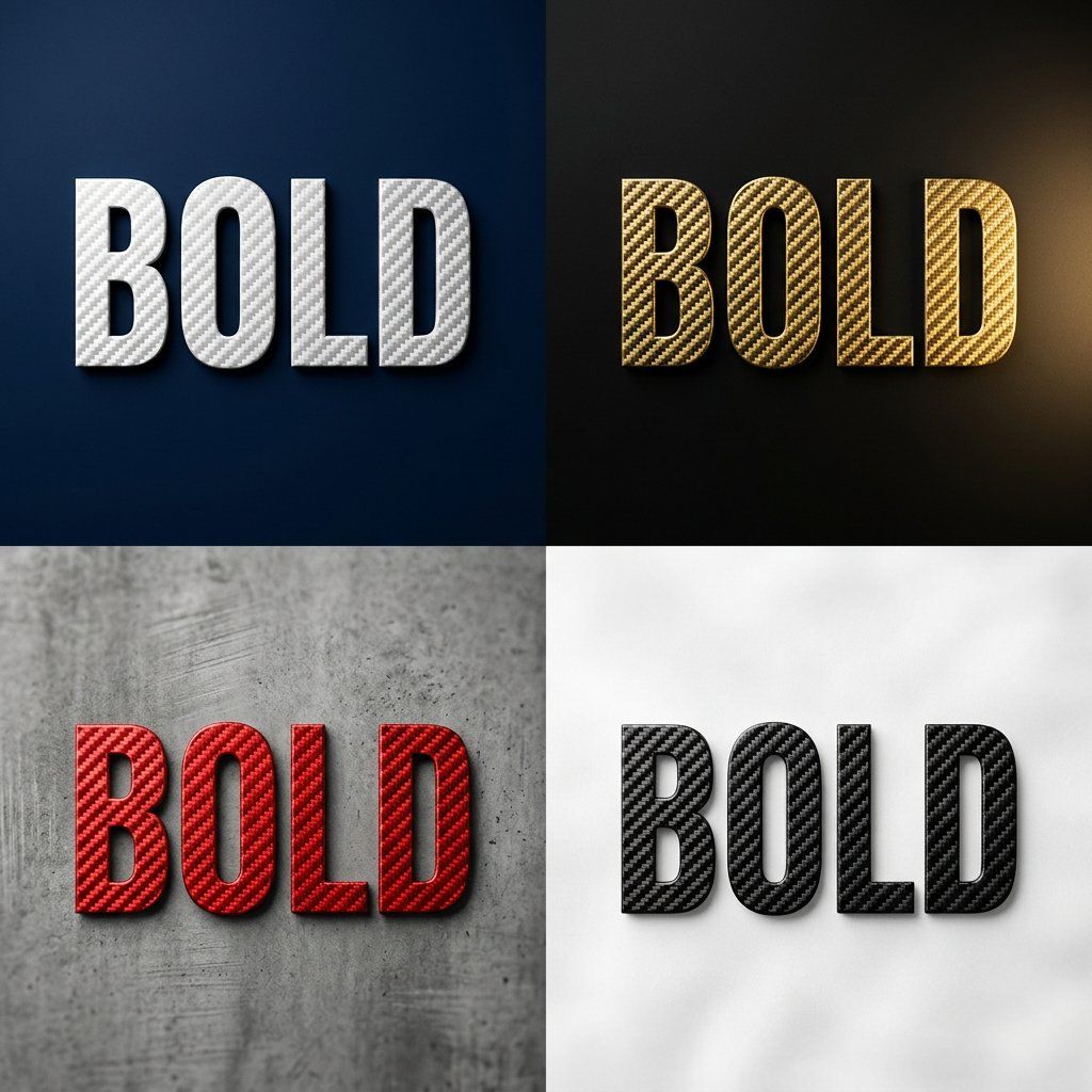 Carbon Fiber Typography Qwen Image 프롬프트 예시: A sleek typography prompt that designs letters as if they are woven from carbon fiber, providing a modern and high-performance tactile...