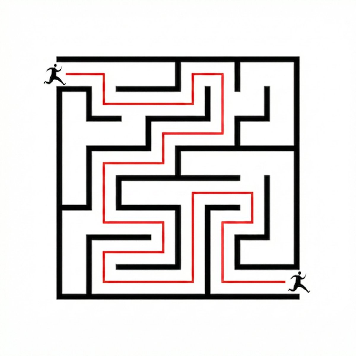 Maze Solver Transformation 的 Qwen Image 提示词示例图:Instructs the model to visually solve a provided maze by drawing a colored path from the entrance to the exit.