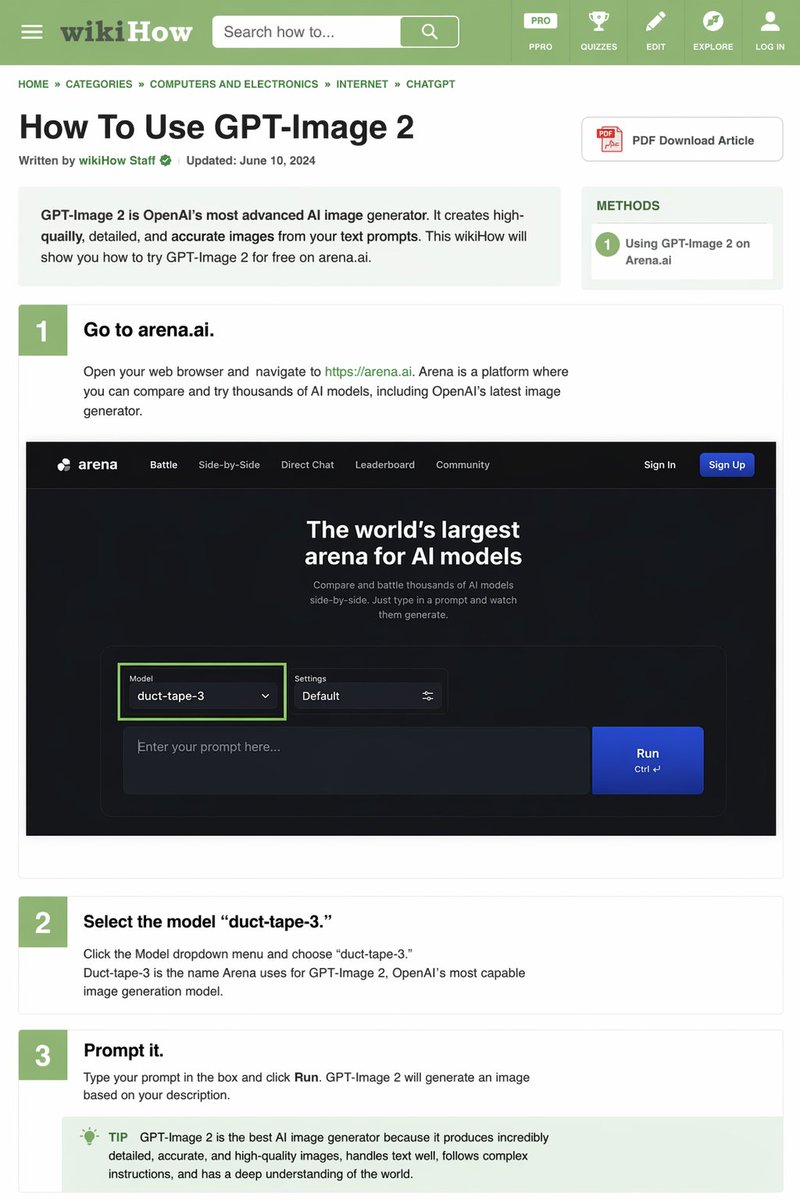 wikiHow Article Mockup 的 Qwen Image 提示词示例图：Generates a detailed, text-heavy tutorial webpage mimicking the wikiHow layout, complete with instructional steps and embedded UI...