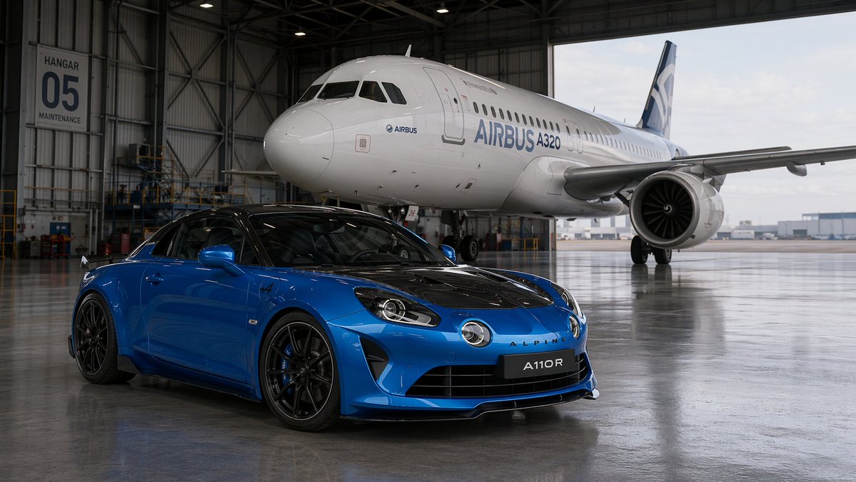 Sports Car and Airliner in Hangar 的 GPT Image 2 提示词示例图：Generates a photorealistic image of a sports car parked in front of a commercial airliner inside a maintenance hangar.
