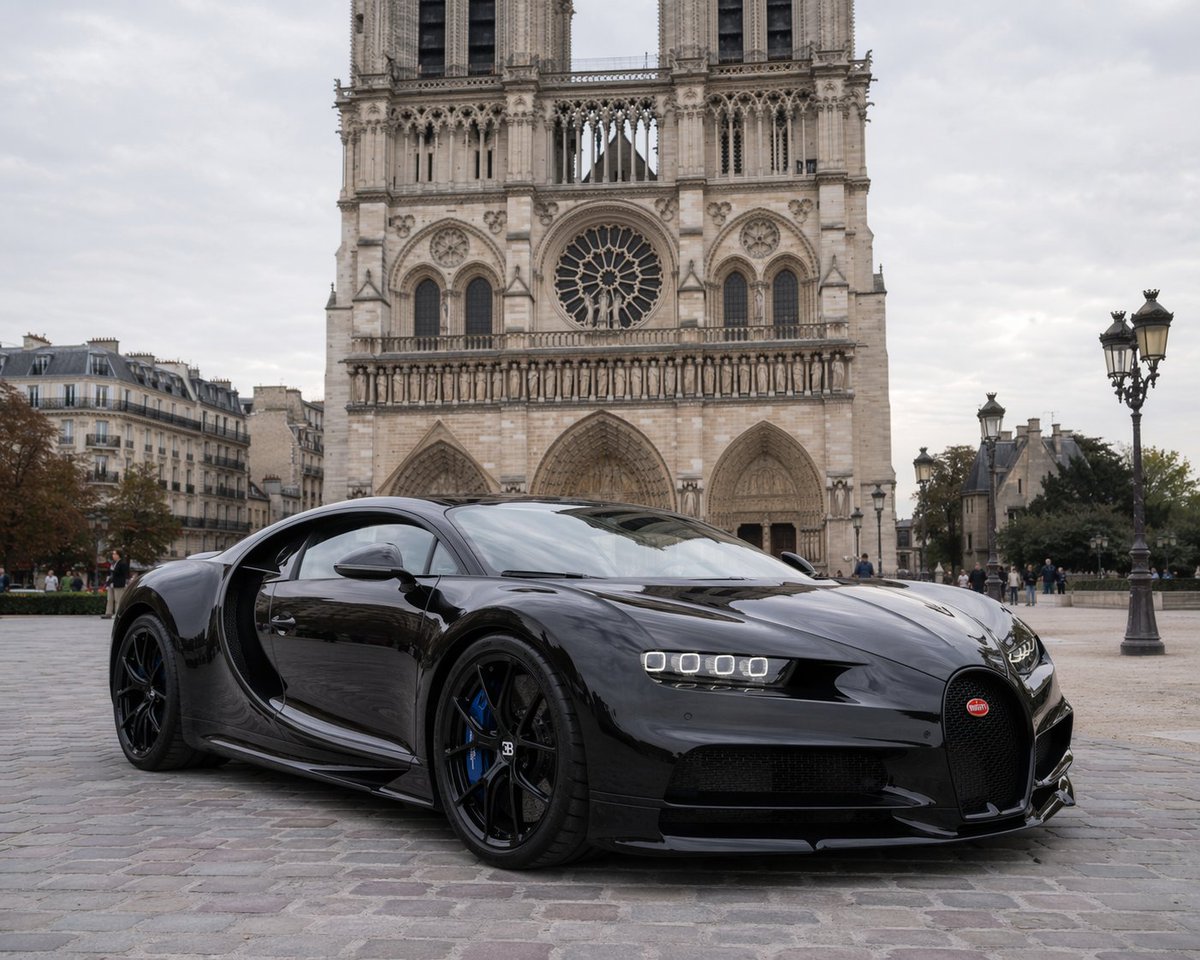 Hypercar Parked Before a Historic Landmark GPT Image 2 prompt example: Generates a photorealistic automotive image of a luxury car parked in front of a famous architectural...