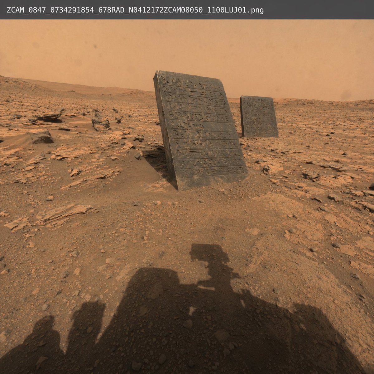 Mars Rover Discovery Photo Qwen Image 프롬프트 예시: Generates a photorealistic, raw space agency style image of a Mars rover discovering alien artifacts, complete with a file name...
