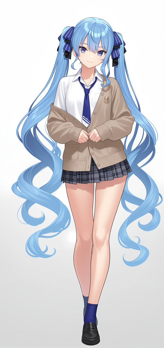 Anime Schoolgirl Full-Body Portrait Qwen Image 프롬프트 예시: Generates a full-body anime-style illustration of a character in a school uniform against a simple background.