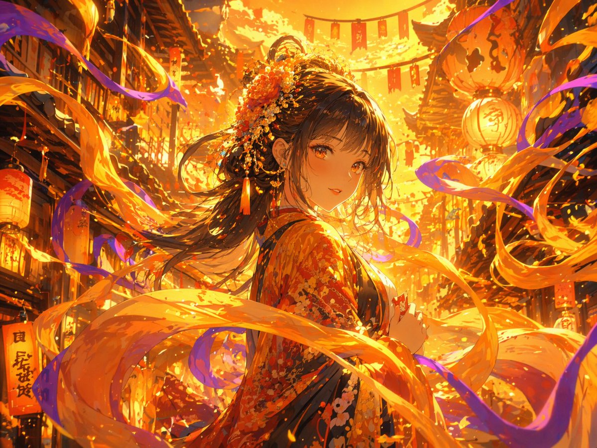 Magical Glowing Ribbon Style Transformation 的 GPT Image 2 提示词示例图：Transforms a standard anime illustration into a highly dynamic, glowing magical scene with swirling energy...