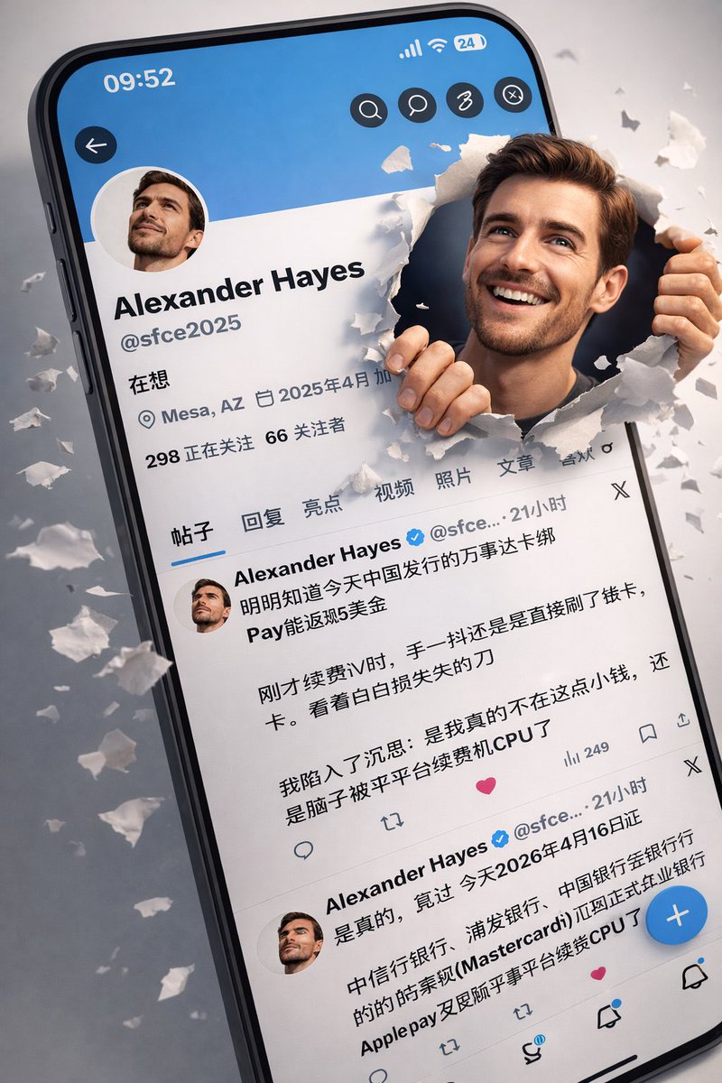 3D Realistic X Profile Interface 的 GPT Image 2 提示词示例图：A detailed prompt for generating a hyper-realistic 3D social media profile interface based on a reference screenshot with...