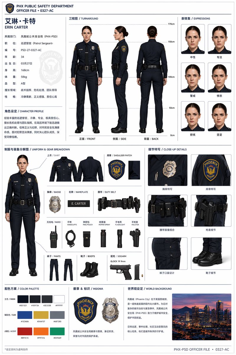 Official Style Character Concept Sheet Prompt Qwen Image 프롬프트 예시 변형 3: A comprehensive template for generating character reference sheets including multi-angle views,...
