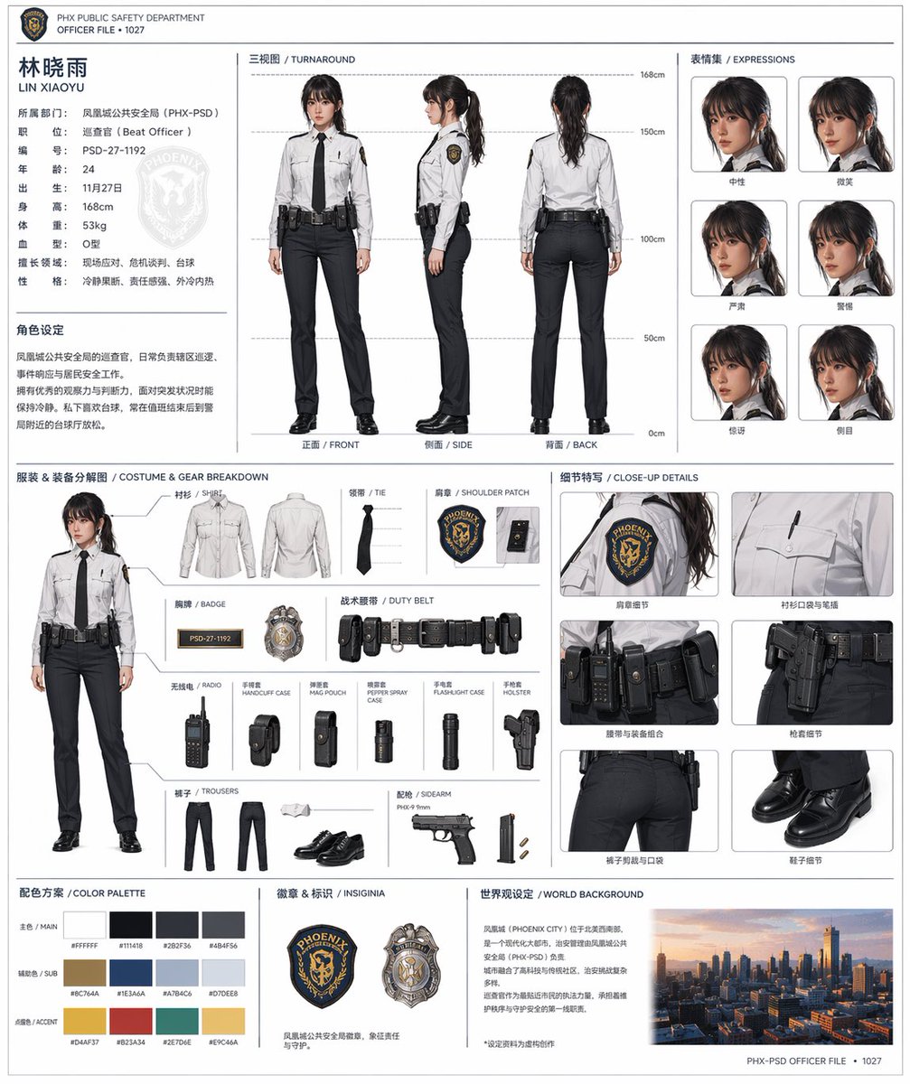 Official Style Character Concept Sheet Prompt Qwen Image 프롬프트 예시 변형 2: A comprehensive template for generating character reference sheets including multi-angle views,...
