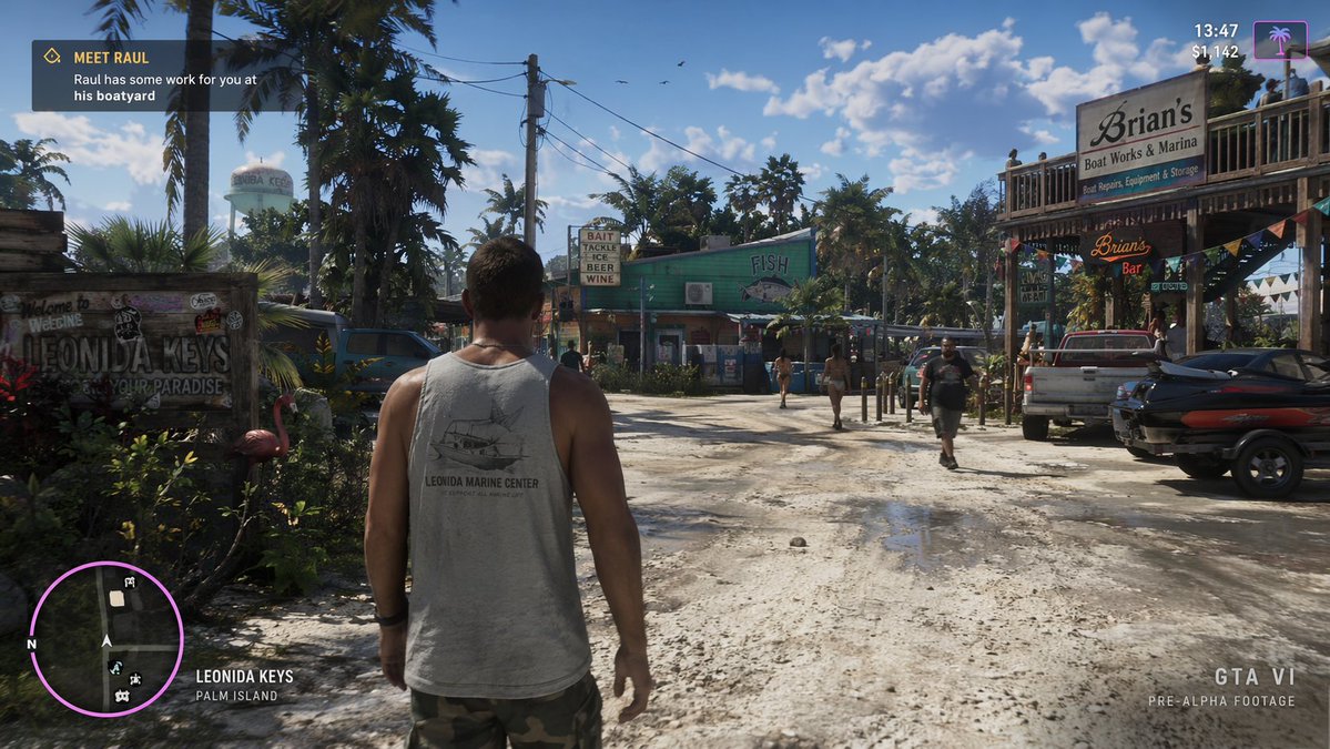 Open World Environment Shot のQwen Imageプロンプト例: Generates a fake gameplay screenshot focusing on character movement in a specific game location.