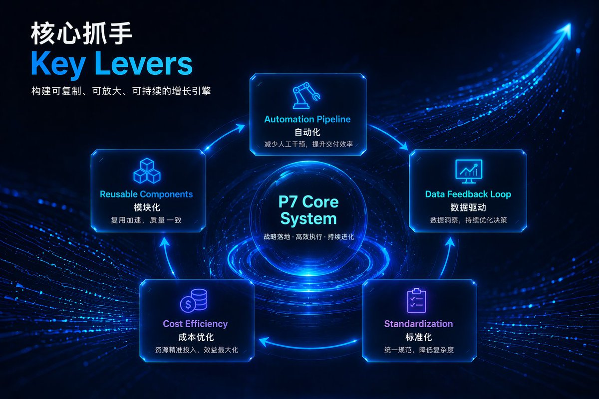 Futuristic Tech Strategy Slide のQwen Imageプロンプト例: Generates a high-tech, neon-styled infographic slide featuring a central core system and a 5-step circular flow diagram, ideal...