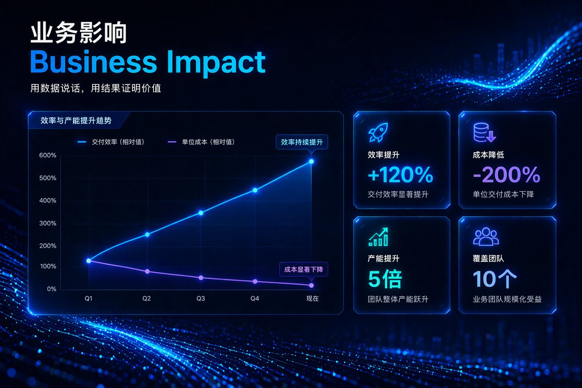 High-Tech Corporate KPI Presentation Slide Qwen Image 프롬프트 예시: Generates a futuristic, dark-themed presentation slide featuring a dual-line chart and a 2x2 grid of KPI cards,...