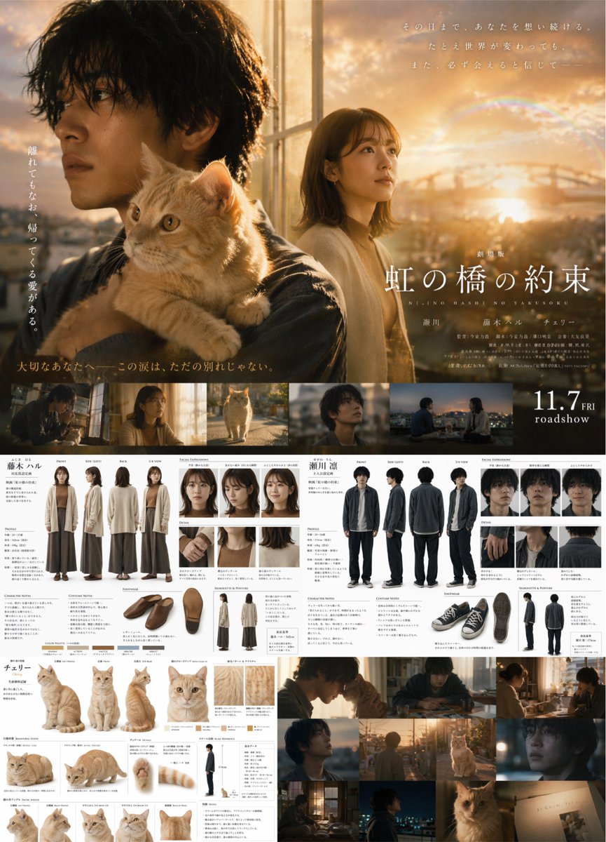 Live-Action Movie Poster & Character Sheet GPT Image 2 prompt example: Generates a complex layout combining a cinematic movie poster with detailed live-action character reference...