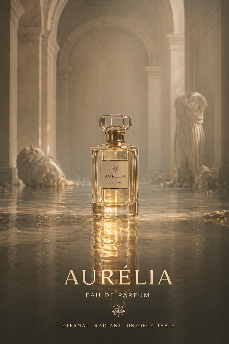 Cinematic Perfume Product Shot in Flooded Ruins GPT Image 2 prompt example: Generates a high-end, atmospheric product advertisement featuring a perfume bottle in a flooded...