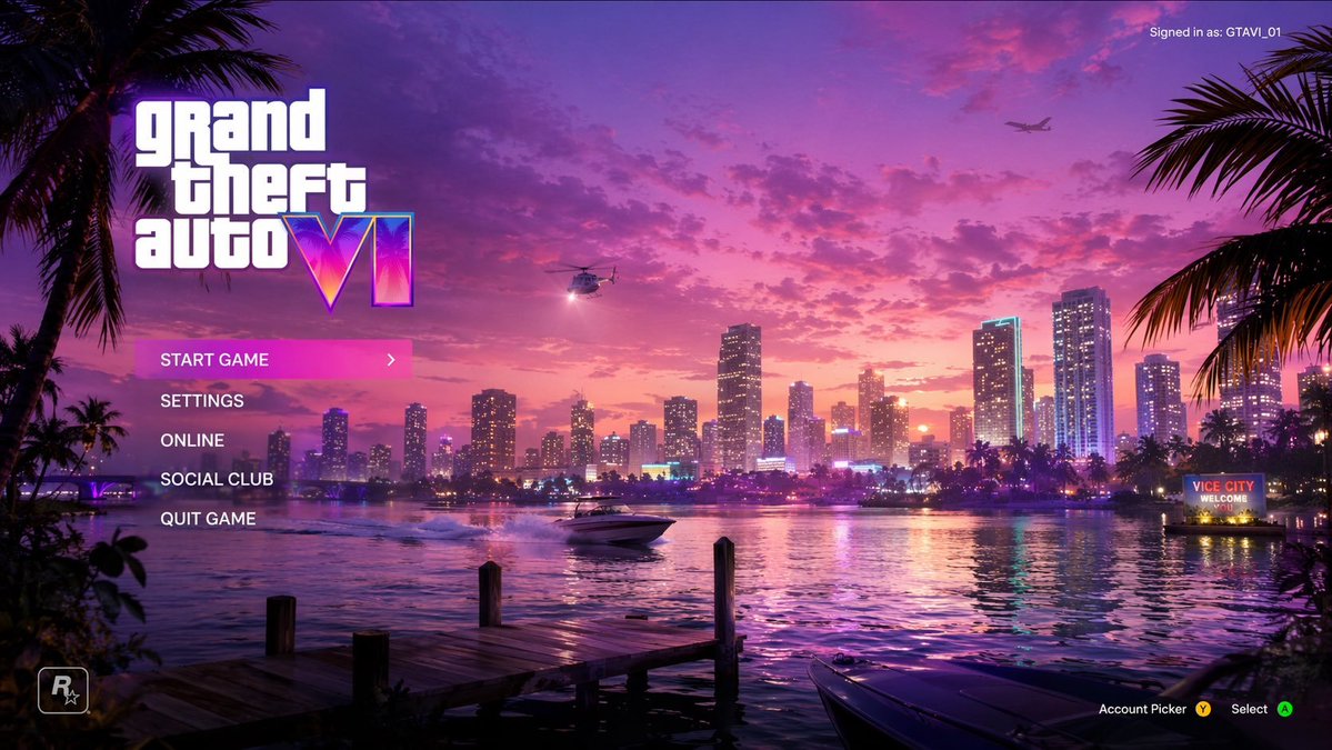Video Game Main Menu UI Mockup Qwen Image prompt example: Generates a realistic video game main menu screen with a vibrant sunset city background and customizable UI elements.