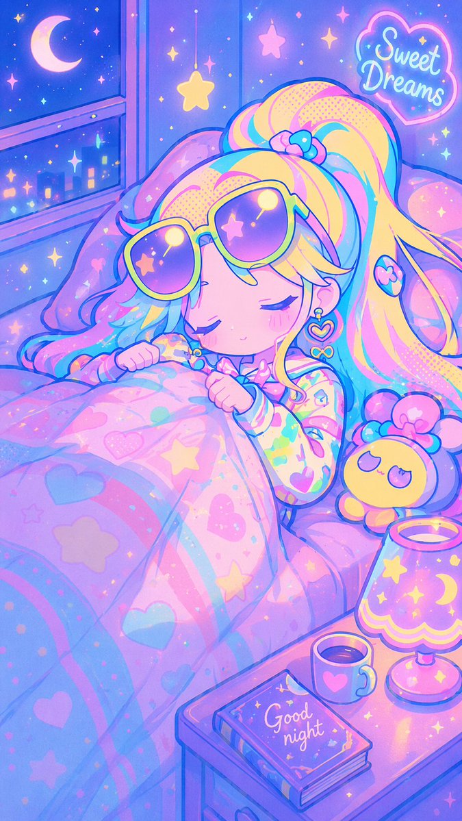 Retro Anime Pastel Sleep Scene Qwen Image prompt example: Generates a vibrant, 90s anime-style illustration of a character sleeping in a cozy, pastel-colored bedroom with...