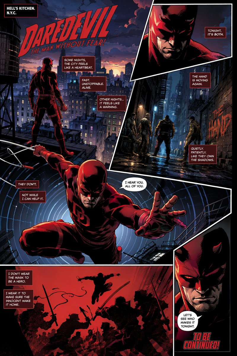 Gritty Superhero Comic Page のQwen Imageプロンプト例: Generates a fully lettered, 6-panel comic book page featuring a vigilante superhero, dynamic action shots, and extensive narration...