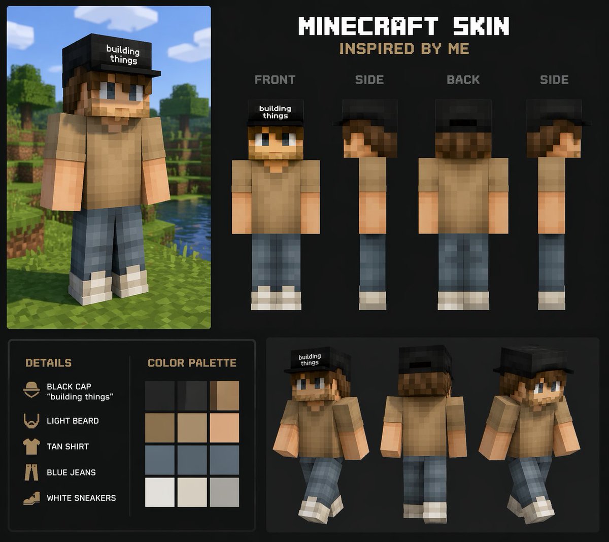 Personalized Minecraft Skin Prompt GPT Image 2 prompt example: A direct instruction for GPT Image 2 to create a custom character skin for Minecraft based on a reference look.