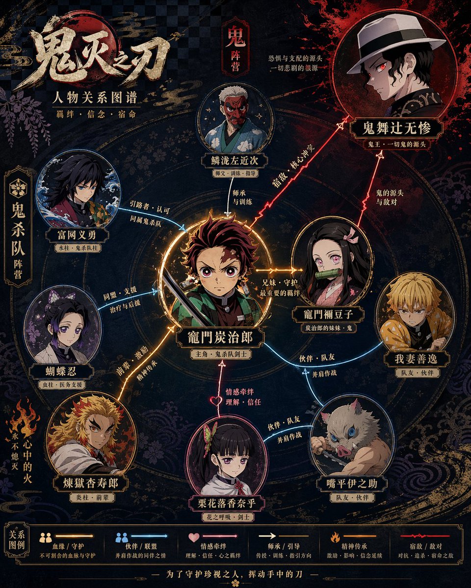 Character Relationship Diagram Poster Generator Qwen Image prompt example: A detailed prompt for creating professional character relationship posters that combine information...