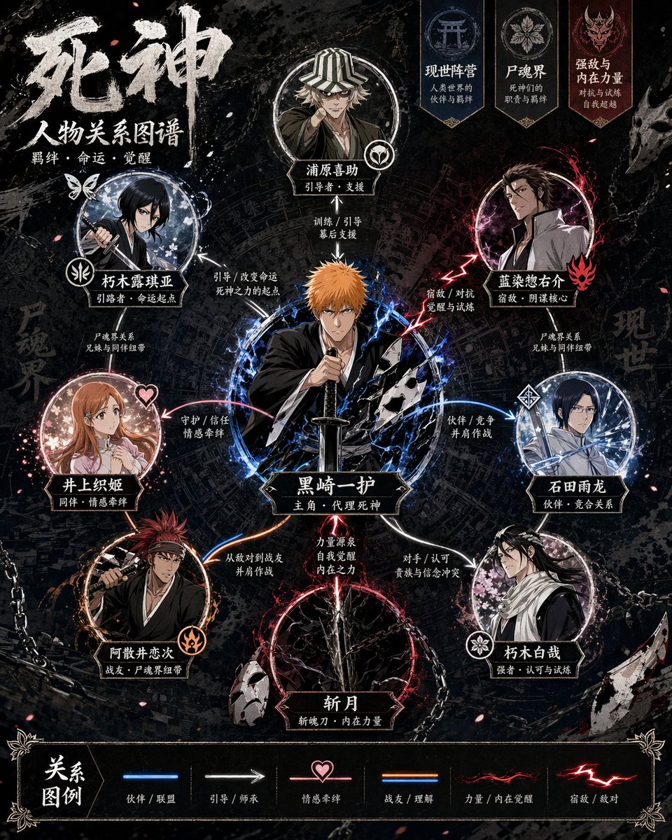 Character Relationship Diagram Poster Generator Qwen Image prompt example variation 3: A detailed prompt for creating professional character relationship posters that combine...