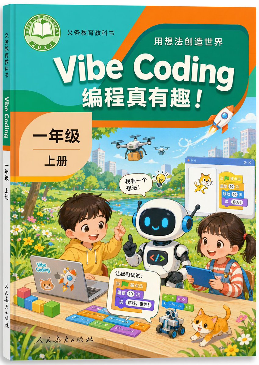 Educational Textbook Cover Design 的 GPT Image 2 提示词示例图 变化图 3：A creative prompt for designing a primary school textbook cover for modern technical subjects.