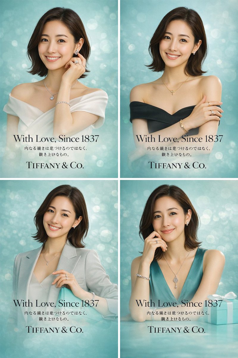 High-Quality Brand Poster Generator GPT Image 2 prompt example: A detailed prompt for creating professional Tiffany & Co. style advertisements using reference images of a...