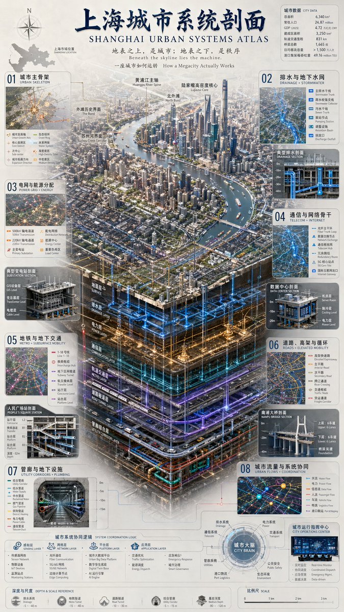 3D Urban Systems Atlas Infographic Qwen Image prompt example: A highly detailed, information-dense infographic featuring a 3D isometric cutaway of a city's subsurface...