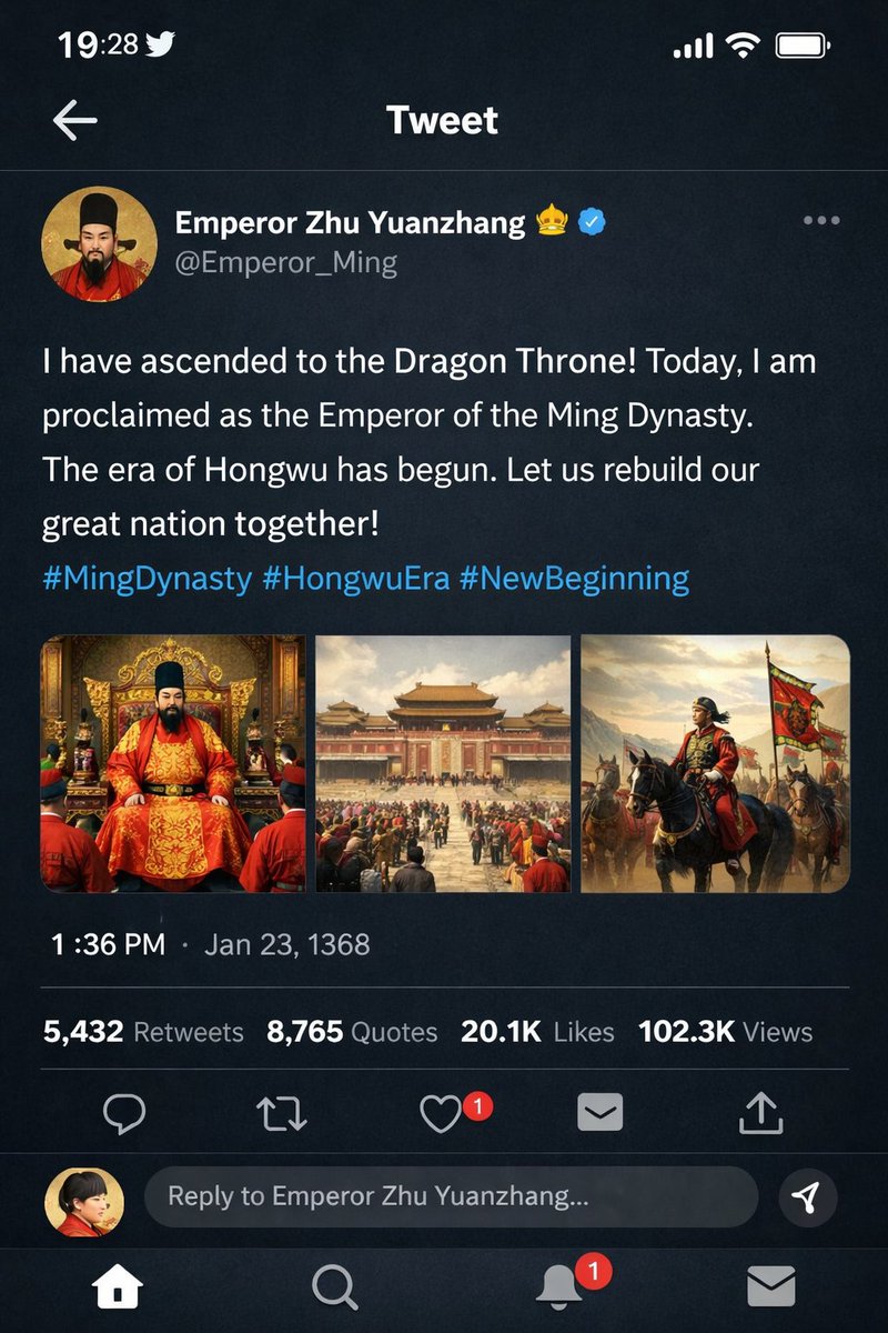Historical Figure Social Media Mockup GPT Image 2 prompt example: Generates a dark-mode social media post mockup featuring a historical figure with custom text, profile details,...
