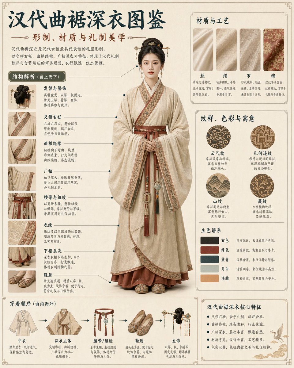 Cultural Garment Infographic Qwen Image prompt example: Generates a highly detailed, multi-section educational infographic detailing the components, materials, and history of...