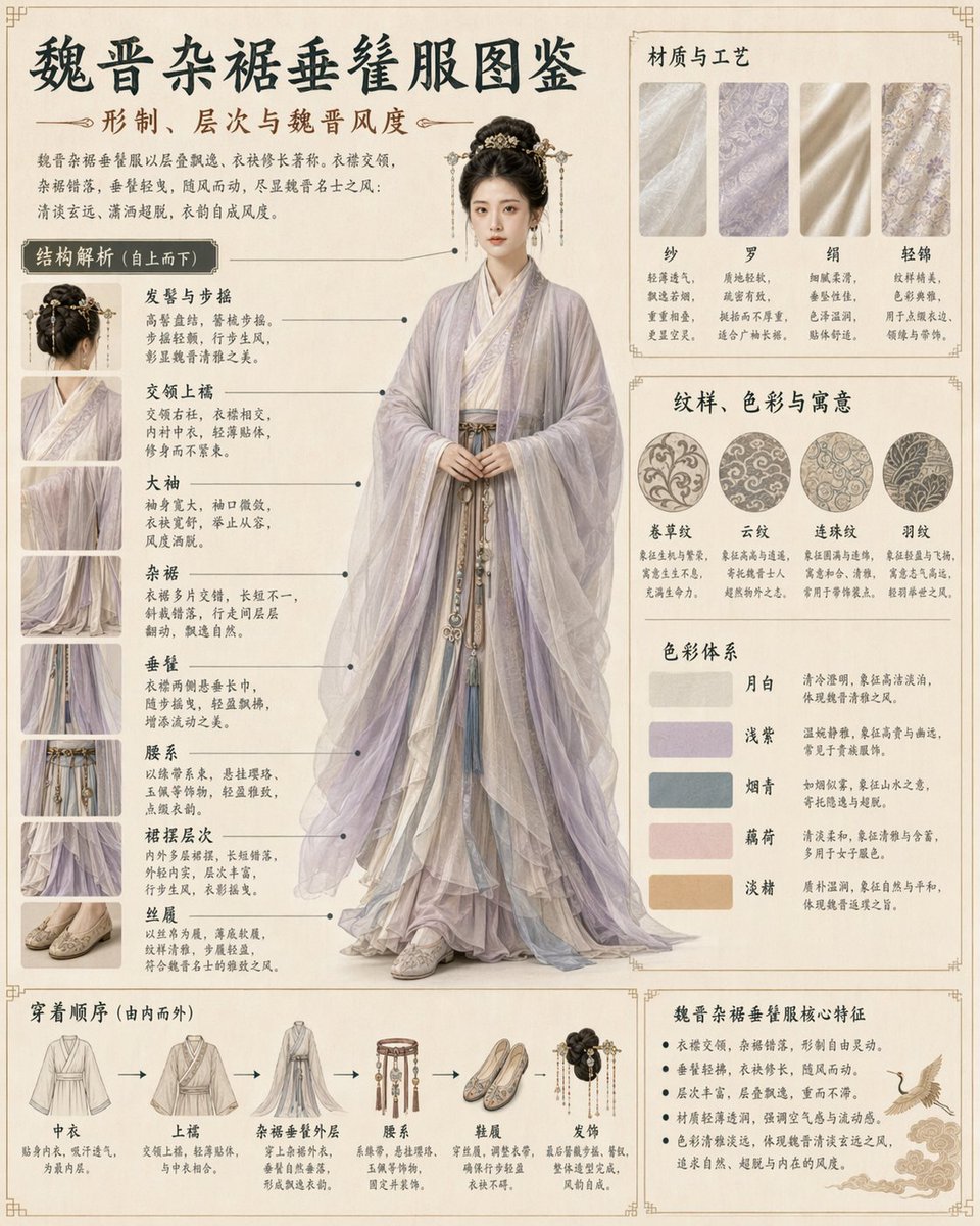 Traditional Clothing Infographic Guide Qwen Image prompt example: Generates a highly detailed, museum-quality infographic breaking down the structure, materials, and wearing...