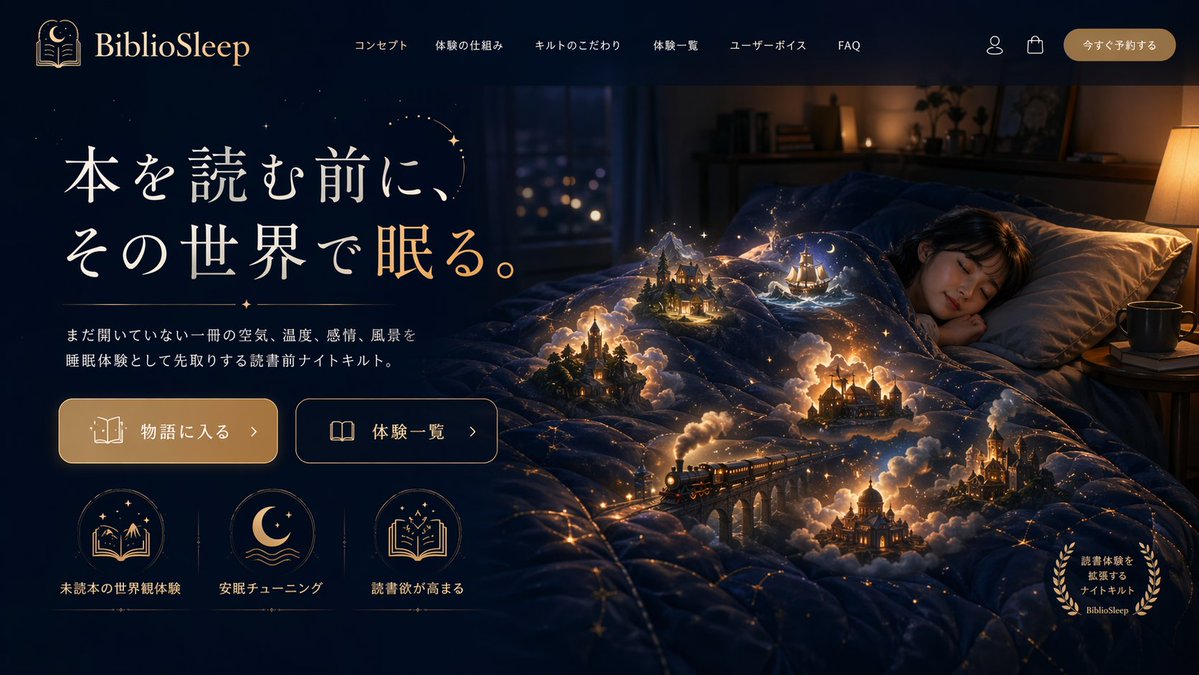 Magical Sleep Website Mockup GPT Image 2 prompt example: Generates a highly detailed website landing page mockup featuring a surreal hero image and structured UI elements.